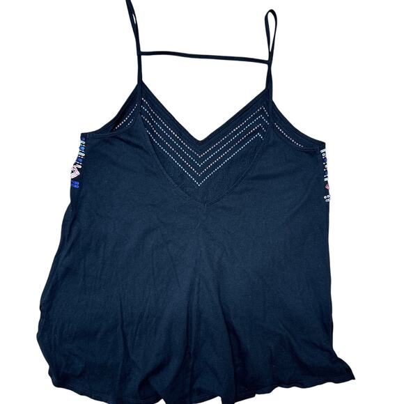 EXPRESS Sequin Aztec Tribal Black V-Cut Spaghetti Strap Boho Tank Top Small - Picture 3 of 5